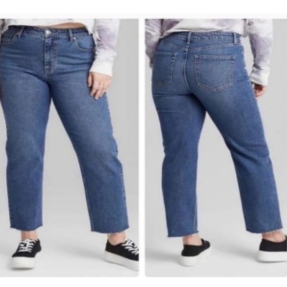 Wild Fable High Rise Straight Frayed Leg Medium Wash Jeans - Size 14